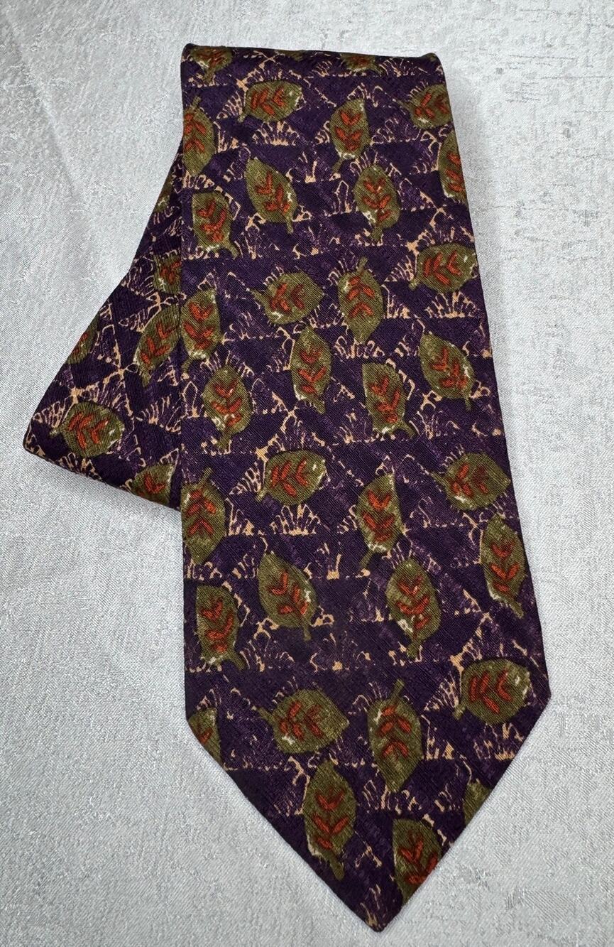 Vintage Romeo Gigli Silk Tie Purple Leaf Print Jacquard Made in Italy 4" 90s